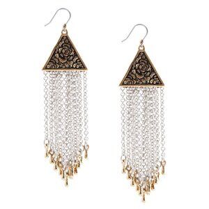 NWT Lucky Brand Floral Etched Drop Chain Earrings